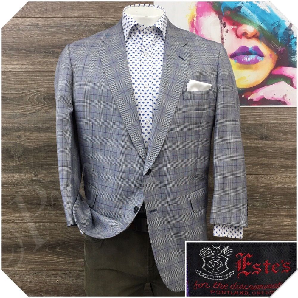 BESPOKE ESTES Mens Blazer Sport‎ Coat Casual Jacket Size 44R Fine Wool Suit